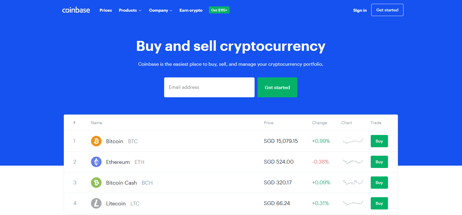 Coinbase Review landing page